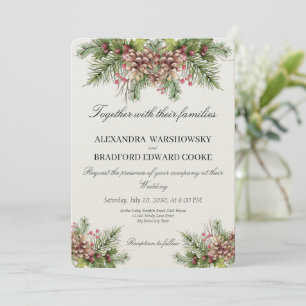 Elegant Wedding Winter Greenery  Pinecone Invitati Invitation