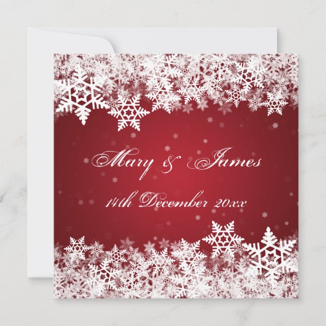 Elegant Wedding Winter Snowflakes Red Invitation (Front)
