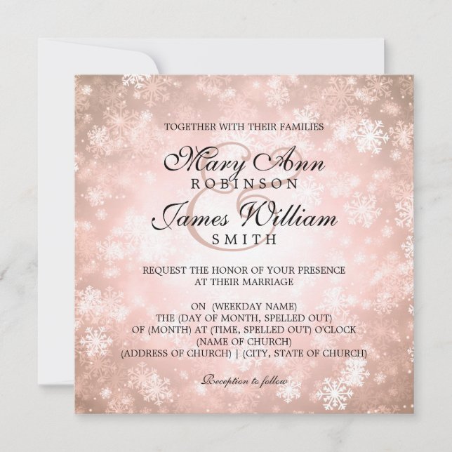 Elegant Wedding Winter Wonderland Sparkle Copper Invitation (Front)