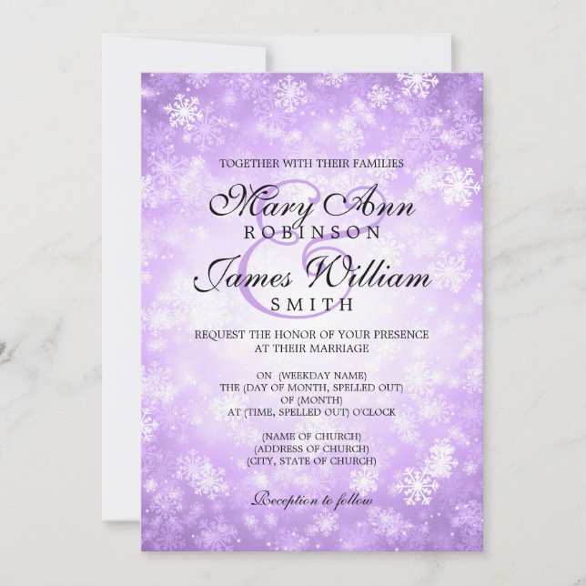 Elegant Wedding Winter Wonderland Sparkle Purple Invitation (Front)