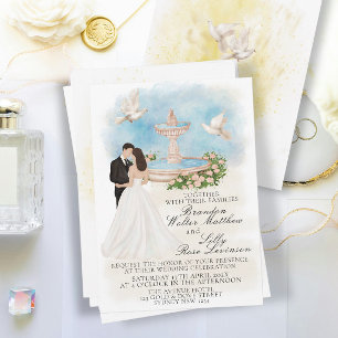 Elegant Wedding with Bride and Groom Foutain Invitation