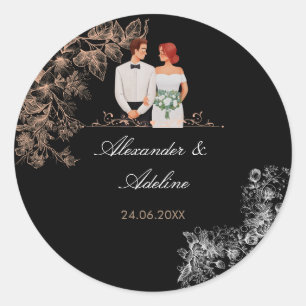 Elegant Wedding with Dark Floral  Classic Round Sticker