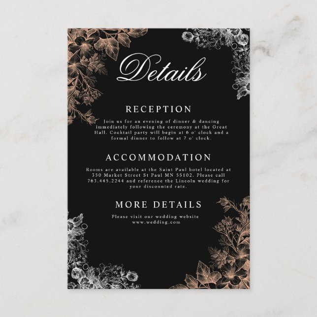 Elegant Wedding with Dark Floral  Enclosure Card (Front)
