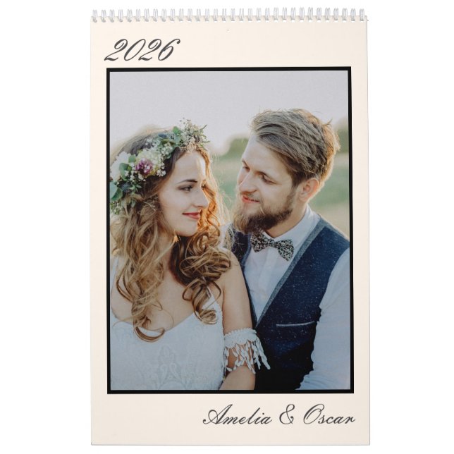Elegant Wedding Year Large Photo Modern Portrait Calendar (Cover)