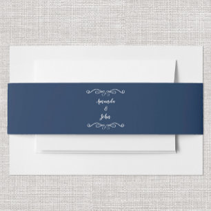 Elegant Weddings Calligraphy Classic Navy Blue Invitation Belly Band