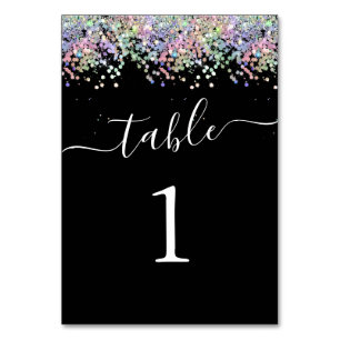 Elegant Weddings Holographic Glitter Black Table Number