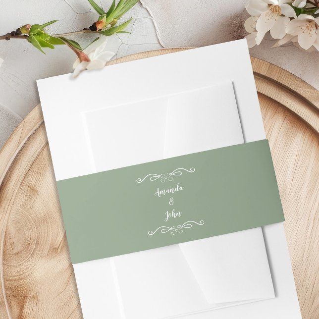 Elegant Weddings Romantic Calligraphy Sage Green Invitation Belly Band (Creator Uploaded)