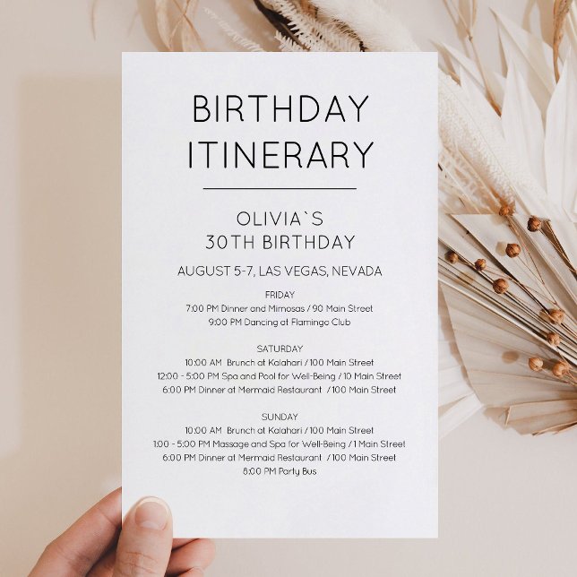 Elegant Weekend Birthday Itinerary Invitation (Elegant Weekend Birthday Itinerary Invitation)