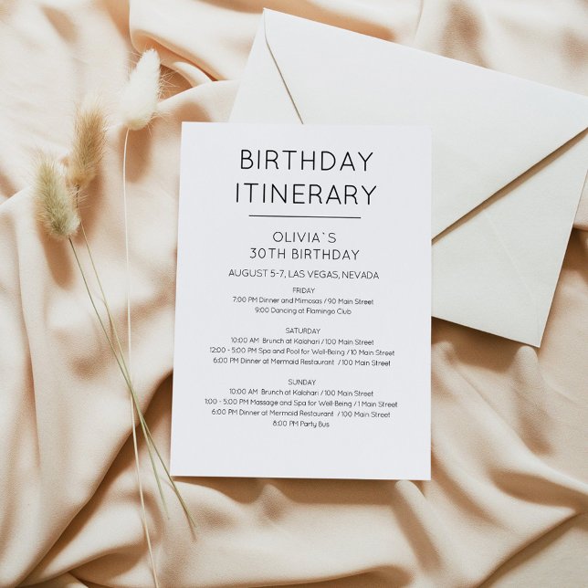 Elegant Weekend Birthday Itinerary Invitation (Creator Uploaded)