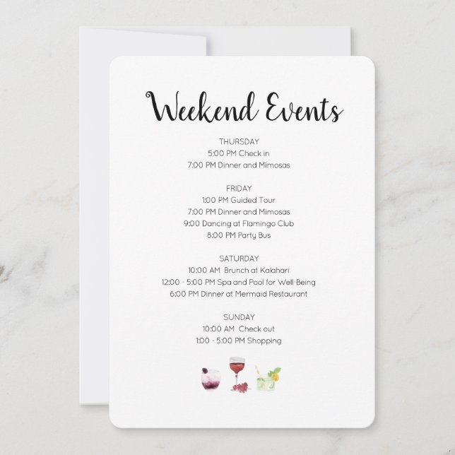 Elegant Weekend Events Itinerary Invitation (Front)