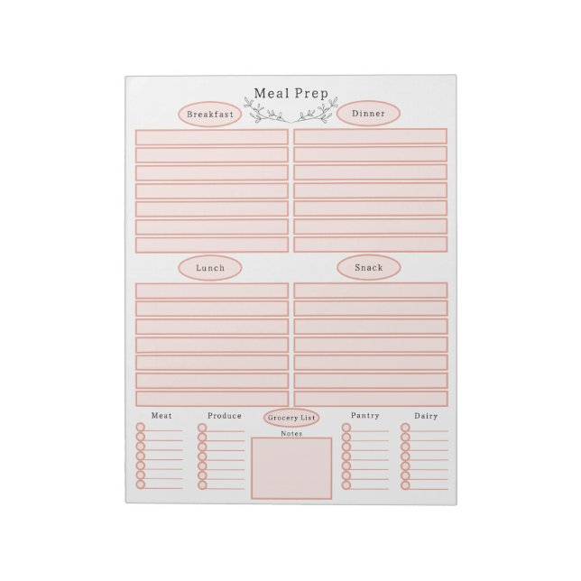 Elegant Weekly Meal Planner Shopping List Notepad (Rotated)