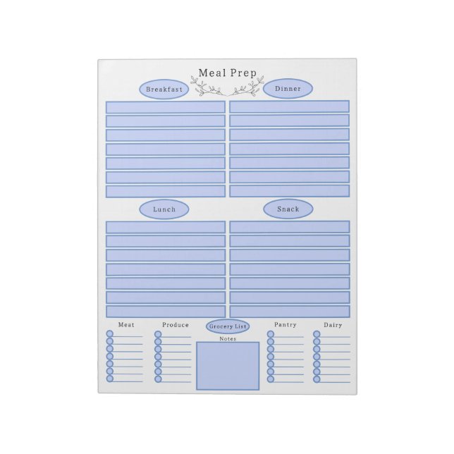 Elegant Weekly Meal Planner Shopping List Notepad (Rotated)