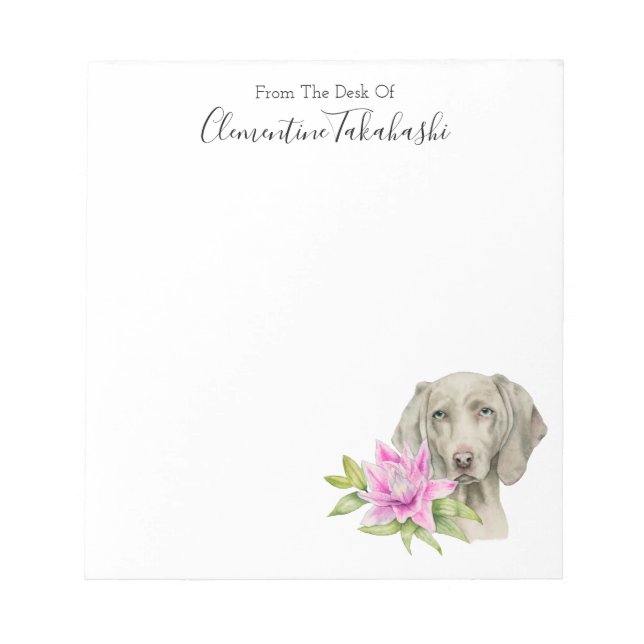 Elegant Weimaraner Dog Watercolor | Add Your Name Notepad (Front)