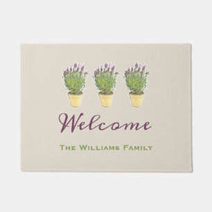 Elegant Welcome and Family Monogram    Lavender Doormat