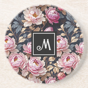 Elegant Welcome Blush Pink Peony Floral Monogram Coaster