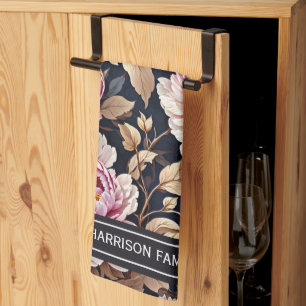 Elegant Welcome Blush Pink Peony Floral  Tea Towel