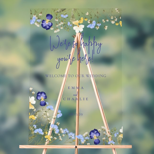 Elegant Welcome Boho wildflowers Wedding  Acrylic Sign (Neutral)