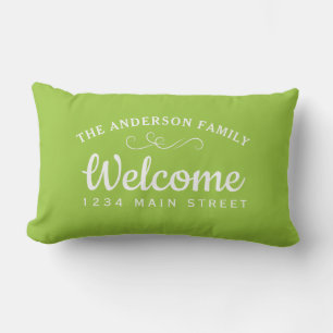 Elegant Welcome Lime Personalised Family Name Lumbar Cushion