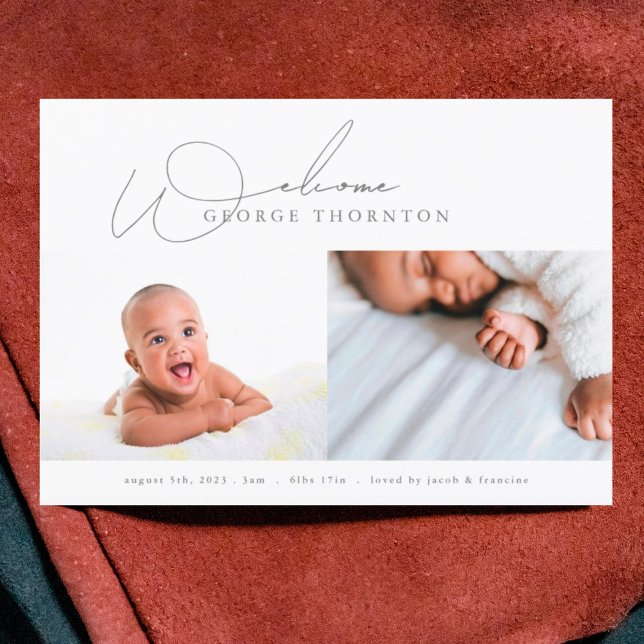 elegant welcome photo collage baby birth announcement (Creator Uploaded)