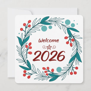 Elegant Welcome to 2026 – Festive Laurel Wreath  Invitation
