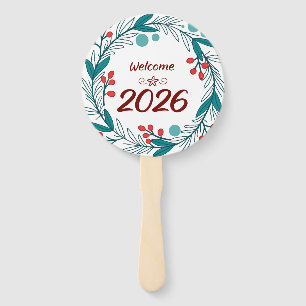 Elegant Welcome to 2026 – Festive Laurel Wreath Ne Hand Fan