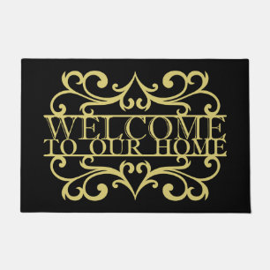 Elegant Welcome To Our Home Gold Black Ornamental Doormat