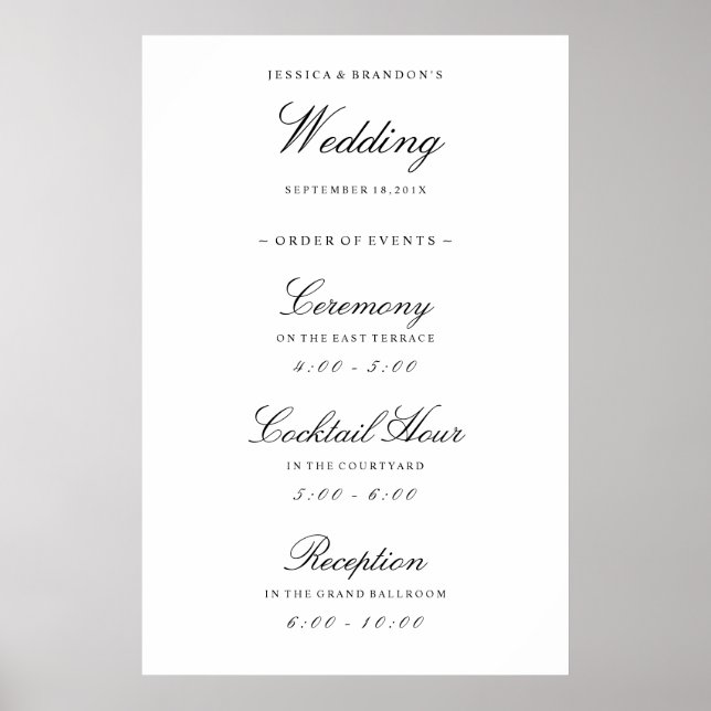 Elegant Welcome Wedding Order of Events Reception Poster (Front)