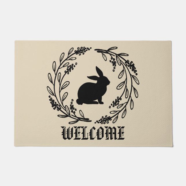 Elegant Welcome with Bunny in Spring Floral Doormat (Front)