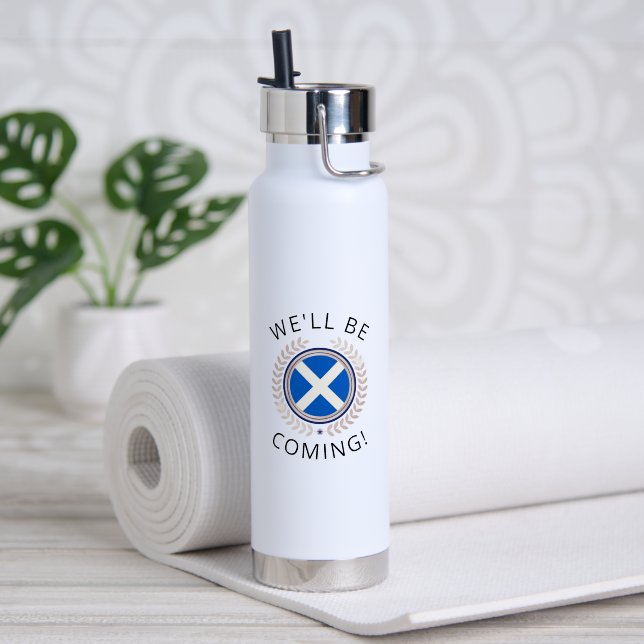 Elegant We'll Be Coming | Scotland Flag Badge  Ins Water Bottle (Yoga (Rotated))