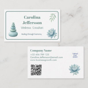 Elegant Wellness Consultant Zen Stones Lotus Teal Business Card