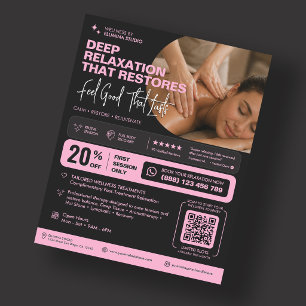 Elegant Wellness Spa Massage Therapist Pink Black Flyer