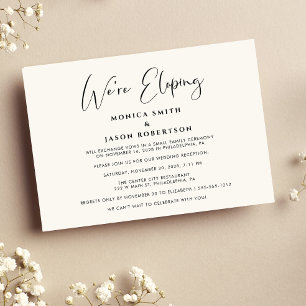 Elegant We're Eloping Cream Wedding Reception Announcement