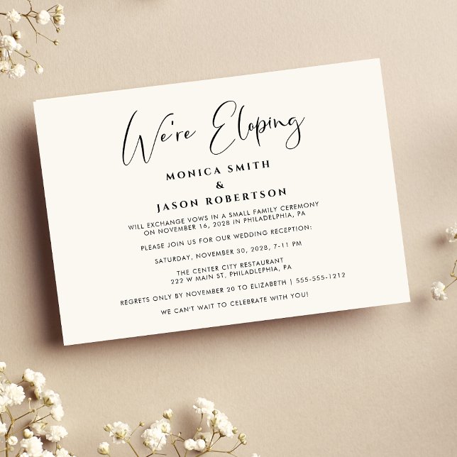 Elegant We're Eloping Cream Wedding Reception Announcement (Creator Uploaded)