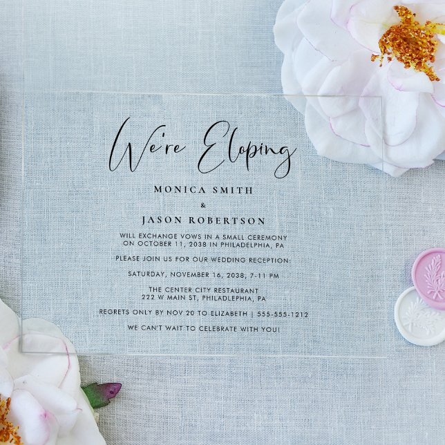 Elegant We're Eloping Wedding Reception Acrylic Invitations (Creator Uploaded)