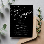 Elegant We're Engaged black engagement party Invitation<br><div class="desc">Simple minimal chic whimsical calligraphy black and white we're engaged script engagement party invitation.</div>