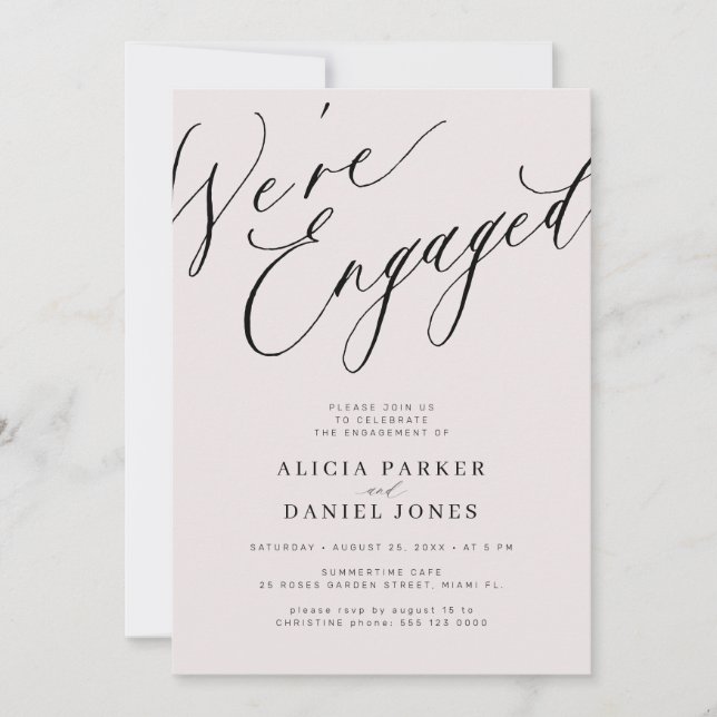 Elegant We're Engaged blush pink engagement party Invitation (Front)
