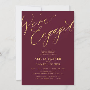 Elegant We're Engaged burgundy engagement party Invitation