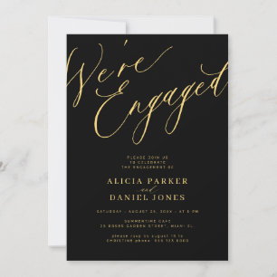 Elegant We're Engaged gold black engagement party Invitation