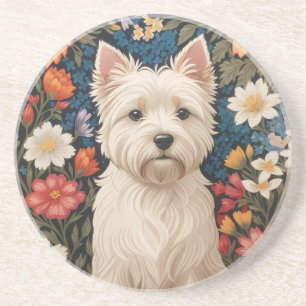 Elegant West Highland Terrier Colourful Floral Coaster