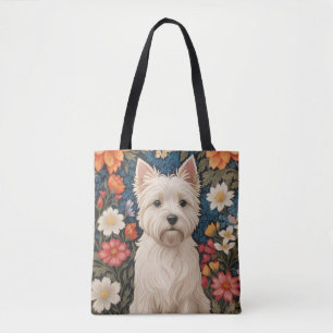 Elegant West Highland Terrier Colourful Floral Tote Bag