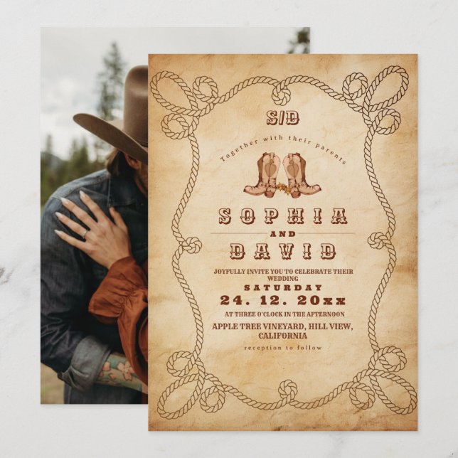 Elegant Western Cowboy Boots Wedding  Invitation (Front/Back)