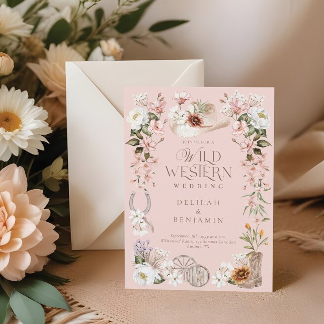 Elegant Western Watercolor Floral Cowboy Wedding Invitation (Elegant Western Watercolor Floral Cowboy Wedding Invitation)