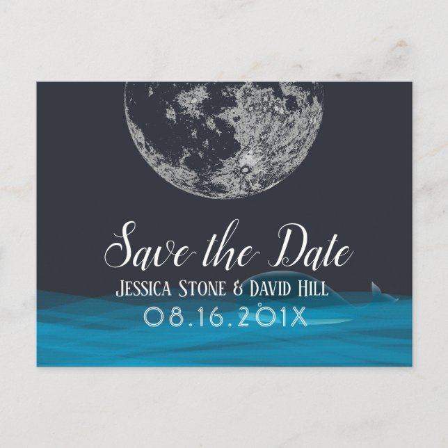 Elegant Whale Under the Moon Wedding Save the Date Announcement Postcard (Front)