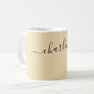 Elegant Wheat Colour Modern Name Personalised Coffee Mug