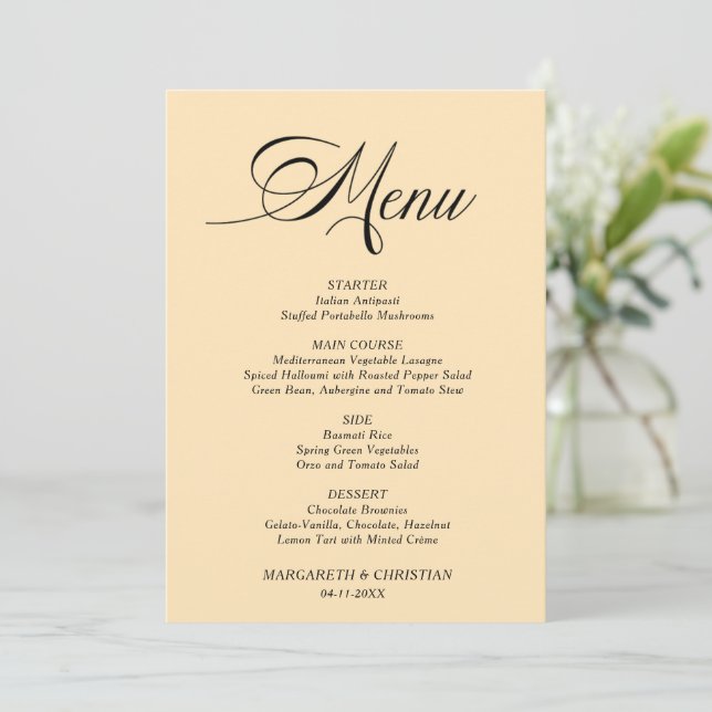 Elegant Wheat Minimalist Wedding Menu Card (Standing Front)