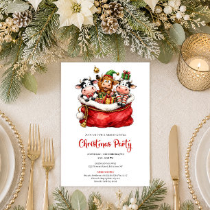 Elegant Whimsical Animals Holiday Christmas Party Invitation