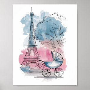 Elegant Whimsical Baby Shower Paris Baby Stroller Poster
