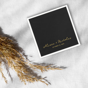 Elegant Whimsical Black and Gold Script Wedding Napkin