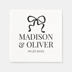 Elegant Whimsical Black Bow Monogram Wedding Napkin