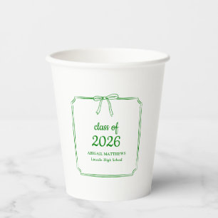 Elegant Whimsical Bow Green Custom Graduation Paper Cups
